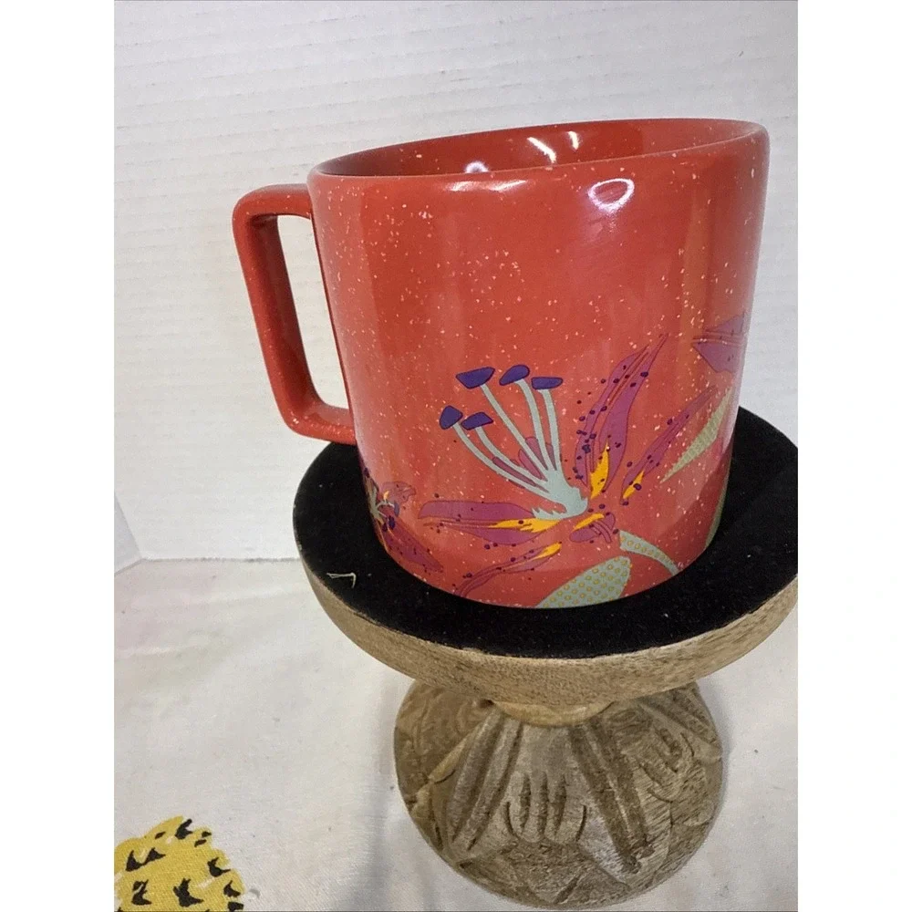 Starbucks Coffee Mug 2022 Salmon Pink/Red Stargazer Lily Speckled 12oz Cup